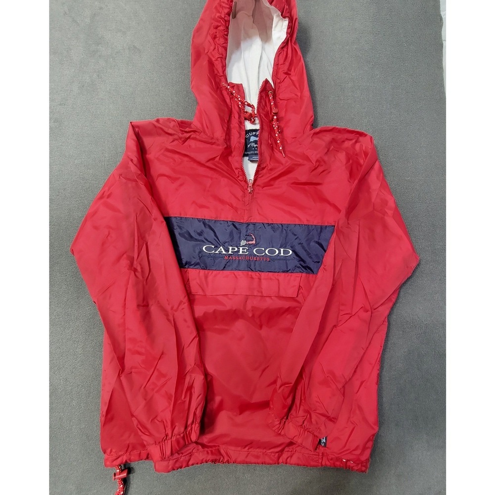 EUC Cape Cod Massachusett Windbreaker Jacket Red Navy Blue 1/4 Zip Pullover Med